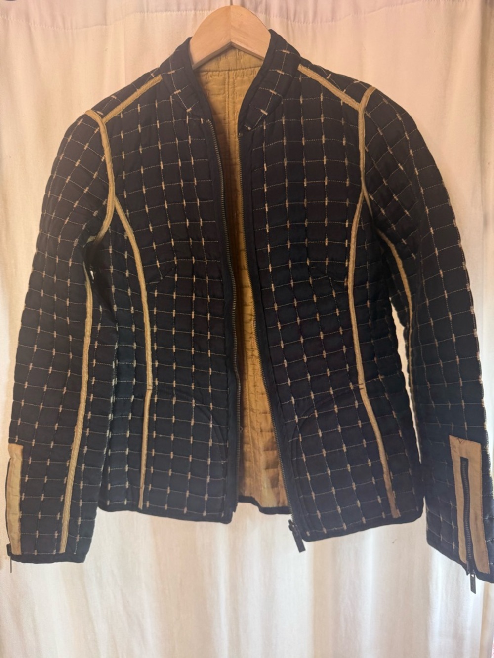 Oleg Cassini Silk Reversible Black/Gold Puffer
